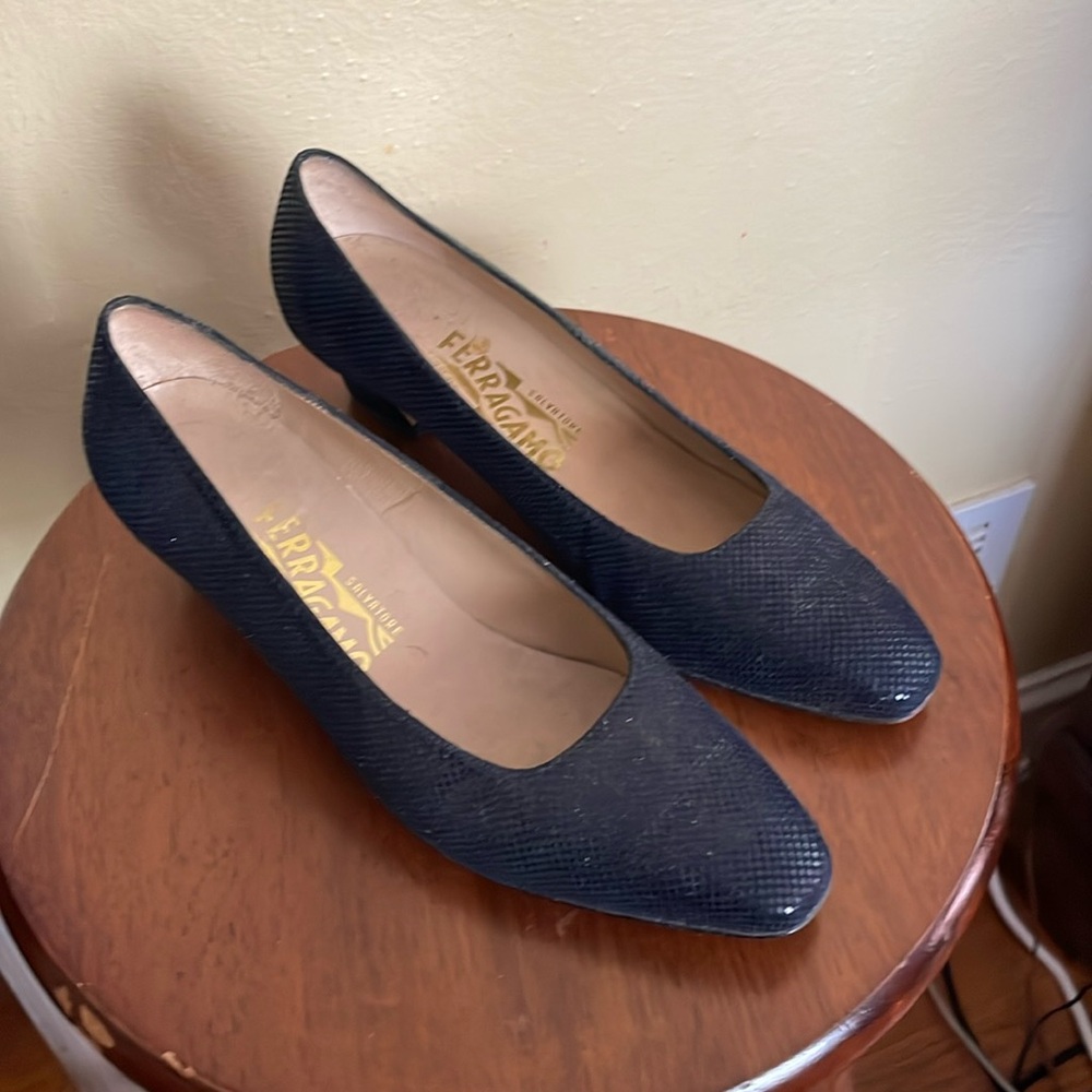 Salvatore Ferragamo midnight blue ladies low heel women’s shoes